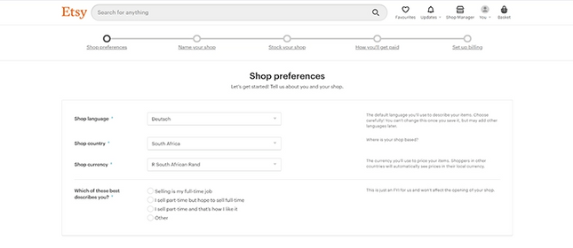 etsy shop Etsy shop preferences