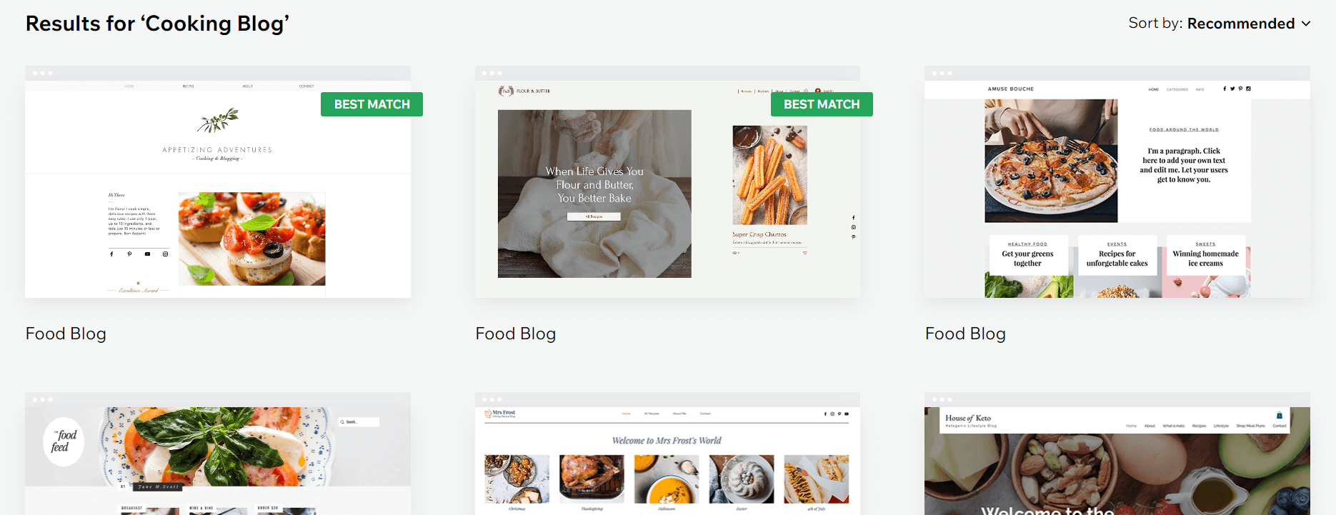 Food Blogs Wix templates A selection of Wix templates' options for a cooking blog