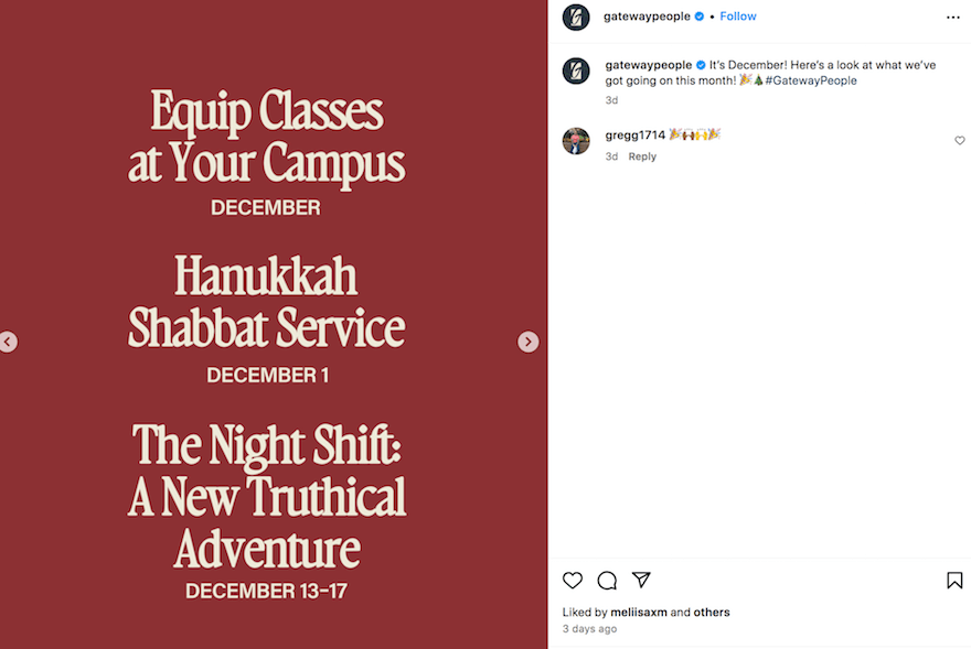 Gateway Church Instagram screenshot Gateway Church Instagram screenshot