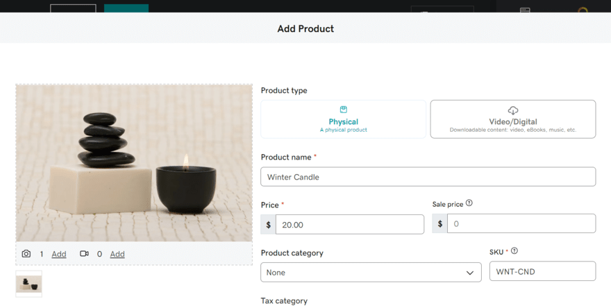 GoDaddy adding products Form to add new products on GoDaddy's editor