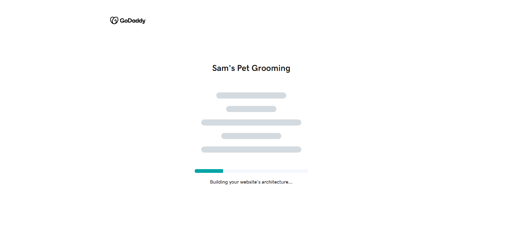 a white page with a loading animation for GoDaddy