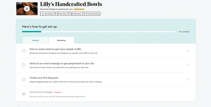 godaddy bowls a pastel blue screenshot of the backend of the GoDaddy editor