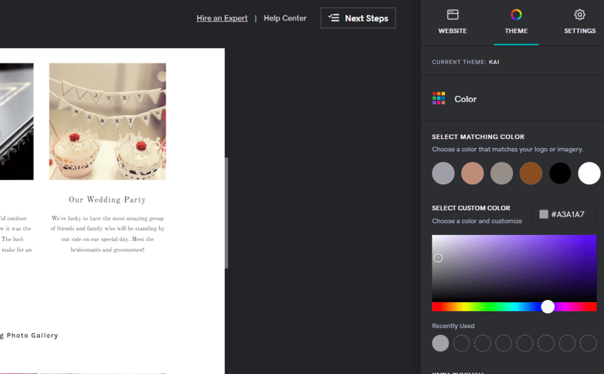 GoDaddy color palette GoDaddy sidebar to edit the website's color palette