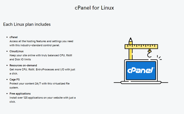 GoDaddy cPanel Shared Linux Hosting cPanel for Linux plan summary from GoDaddy