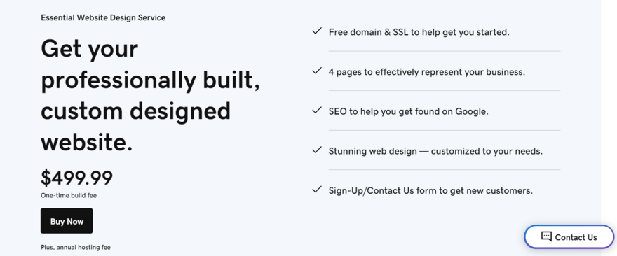 GoDaddy Essential Website Design Service package GoDaddy Web Design Service package information