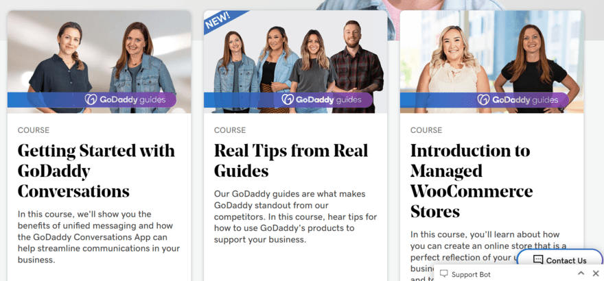 GoDaddy guides Three GoDaddy guides to help with website building in GoDaddy's help center
