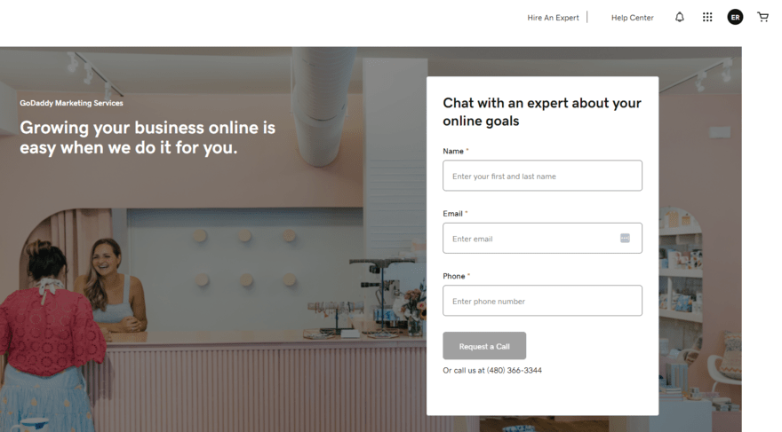 GoDaddy hire an expert Form to hire a GoDaddy expert to support your website goals