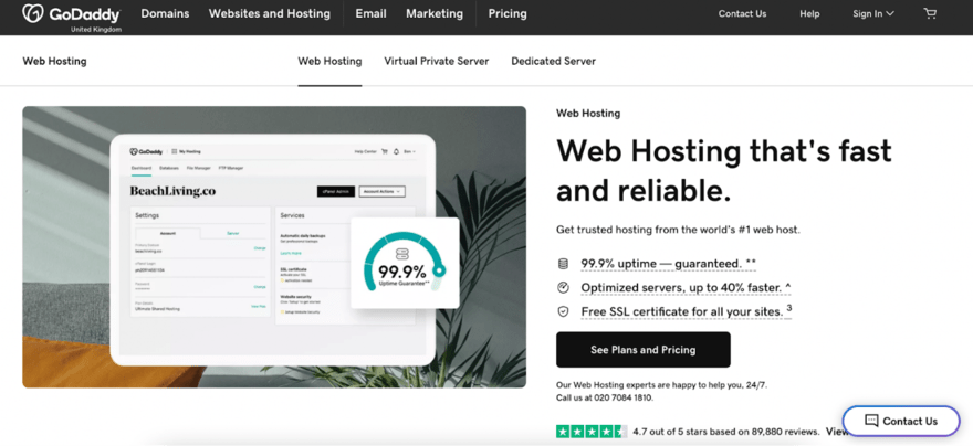 GoDaddy homepage