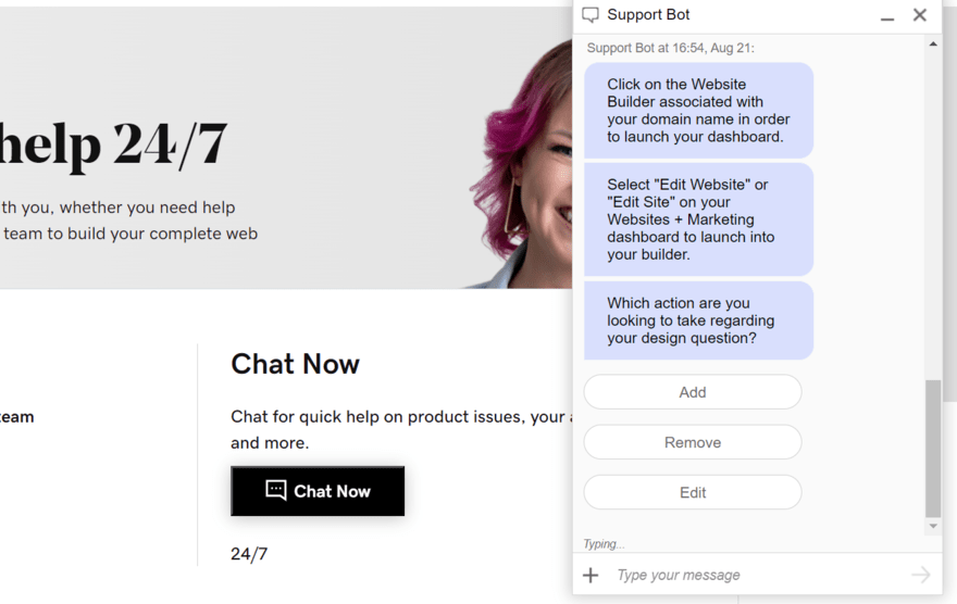GoDaddy live chat GoDaddy's live chat pop up box