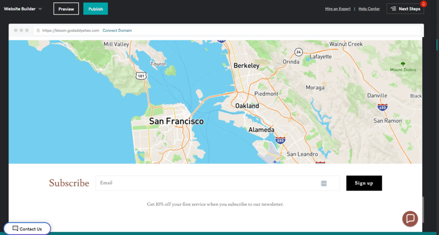 Map element on GoDaddy website