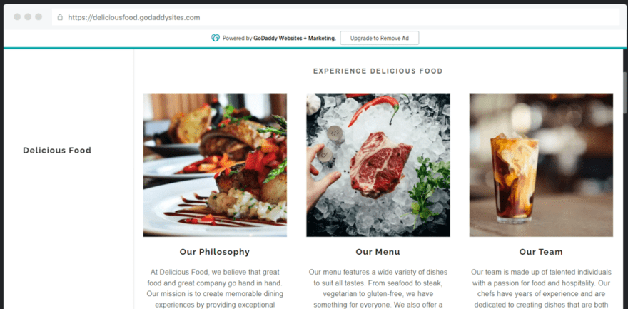 godaddy restaurant demo website