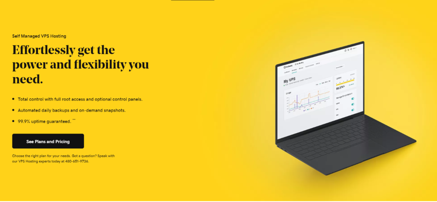 GoDaddy VPS homepage GoDddy Hosting VPS homepage showing featuresand pricing