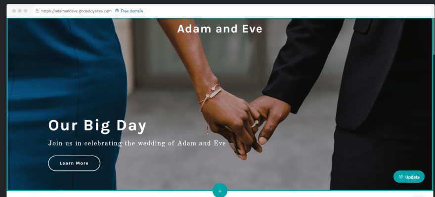 GoDaddy template for a wedding website