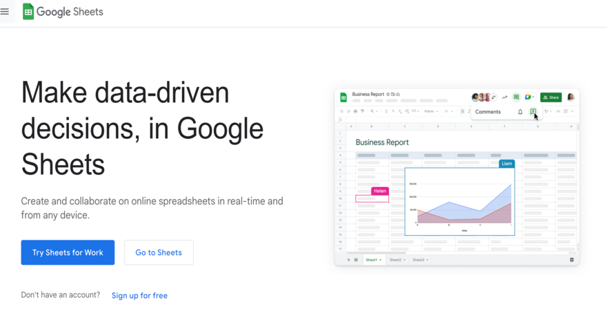 Google Sheets Google Sheets homepage