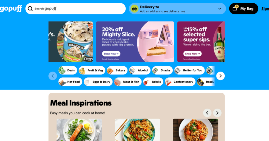 Gopuff Homepage for Gopuff website.
