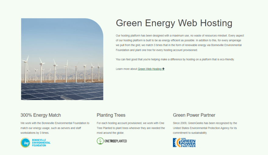 GreenGeeks green web hosting GreenGeeks green energy web hosting pledge, detailing its green practices