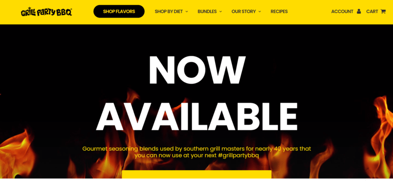 a yellow and flame detailed grill wesbsite homepage