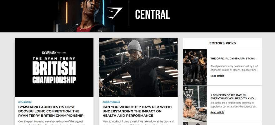 Gymshark blog homepage