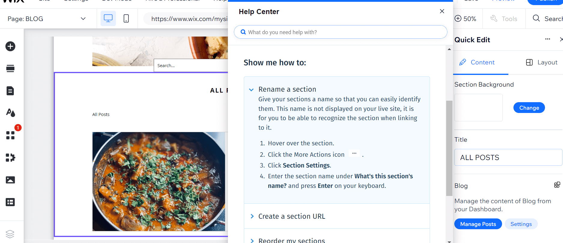 Wix Help center Wix Help center popup that shows when a user clicks on a question mark symbol