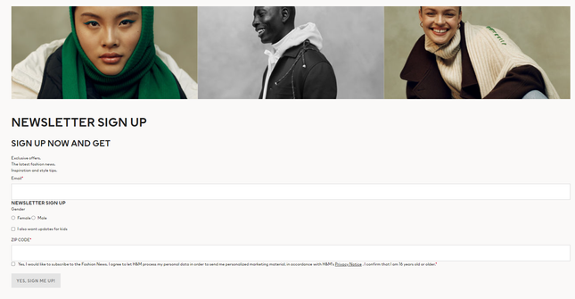 H&M Sign Up Page H&M Sign Up Page