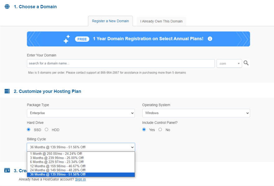 HostGator dedicated hosting checkout