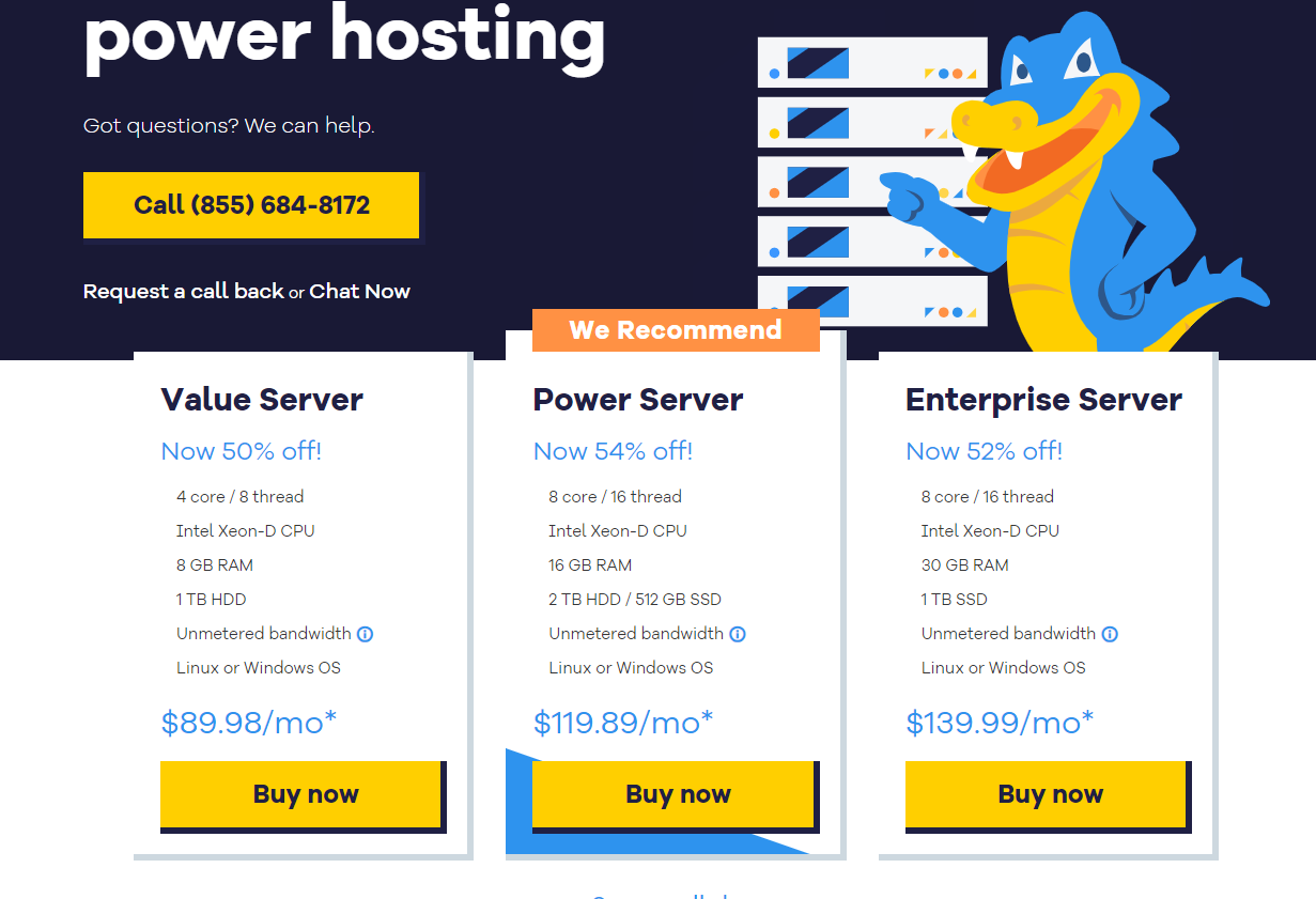 HostGator Dedicated hosting prices The HostGator crocodile above pricing plan rectangles.