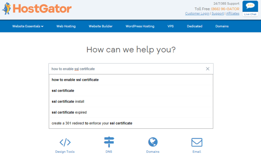 hostgator help center HostGator Help Center with a search bar
