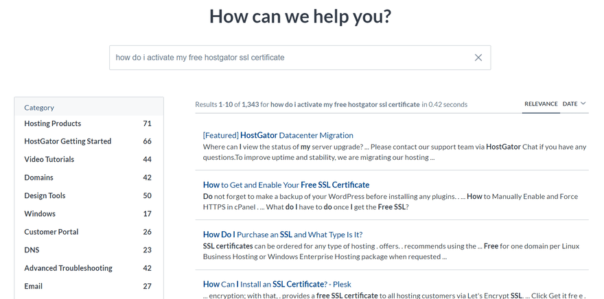 HostGator Knowledge Base HostGator's knowledge base answering an SSL question