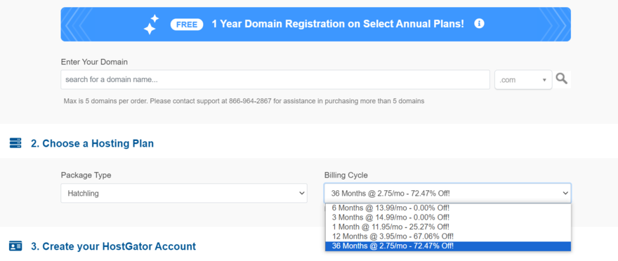 hostgator shared hatchling plan options HostGator shared plan checkout page