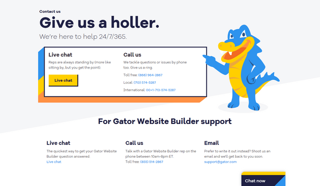 HostGator Support HostGator's help and support homepage featuring information on how to contact its support team