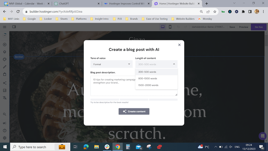 Hostinger AI Blog Writer Tool