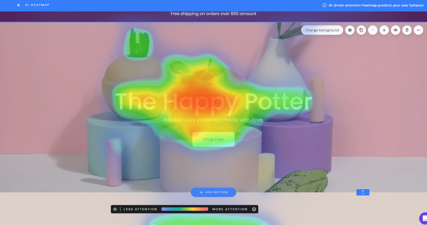 Hostinger AI heatmap Hostinger's AI heatmap tool in use on a demo website homepage