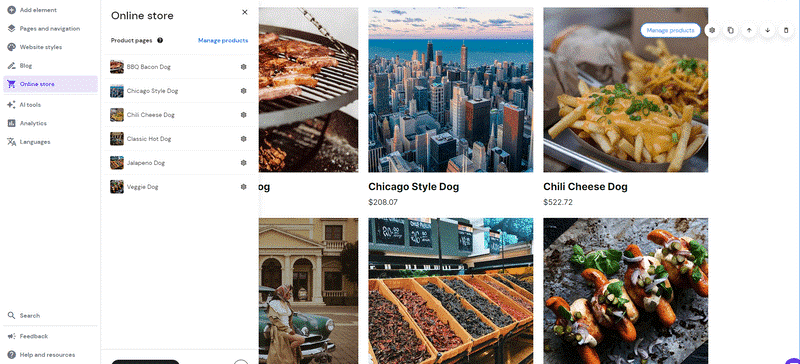 editor screenshot featuring pics of new york and hot dogs