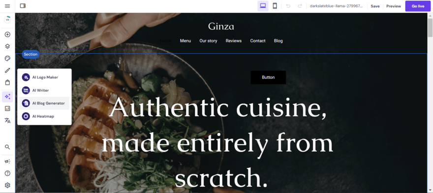 hostinger AI tools for restaurant