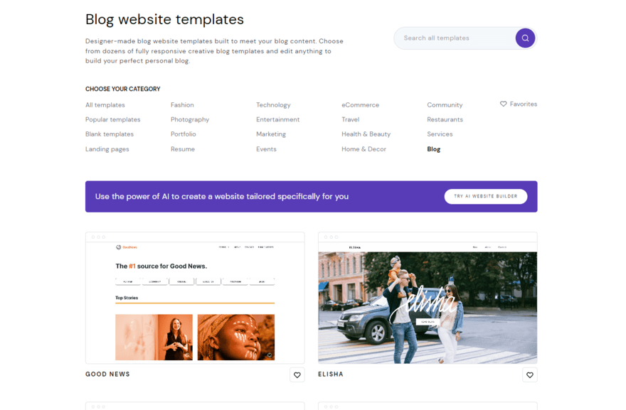 Hostinger blog website templates Blog category for Hostinger's website templates library