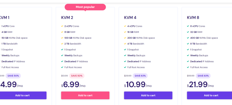 Hostinger VPS hosting plans