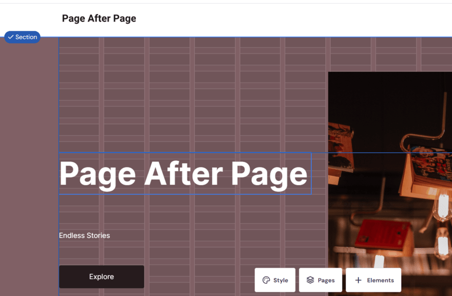 Hostinger grid editor A Hostinger page showing a the in-editor grid guidelines to help make building your website easier.