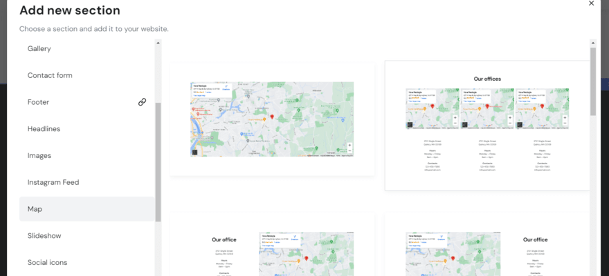 Various styles of map elements to add to Hostinger website