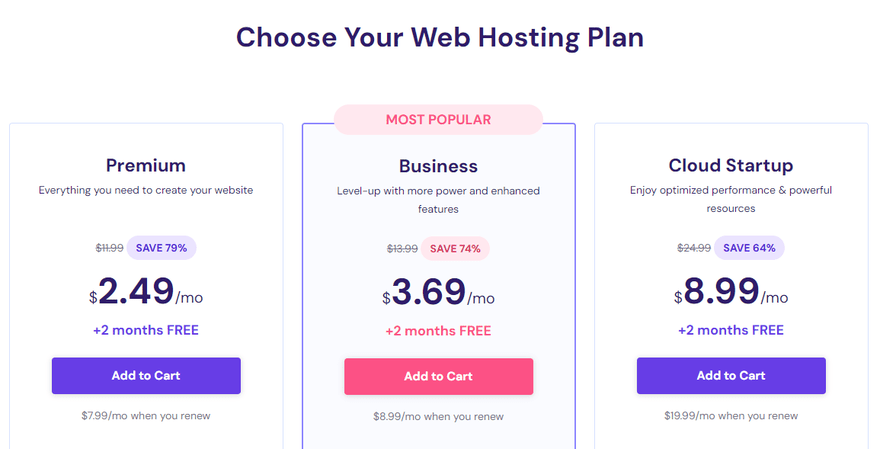 Hostinger plans and prices shared Hostinger's three shared plans