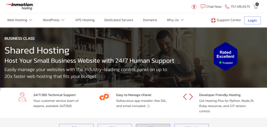 InMotion shared hosting plans Page detailing InMotion's shared hosting plans and the features they offer