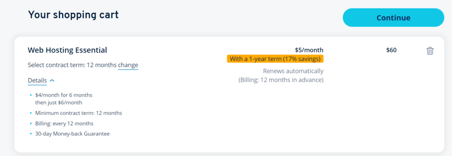 ionos checkout shared plan IONOS shared plan checkout page
