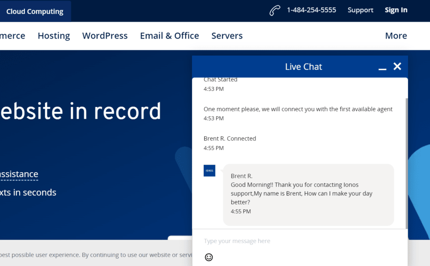 IONOS live chat IONOS live chat pop up