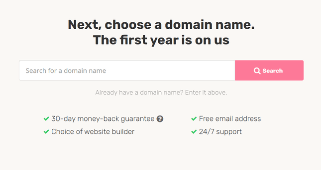 ipage domain Search bar on iPage to choose a domain name