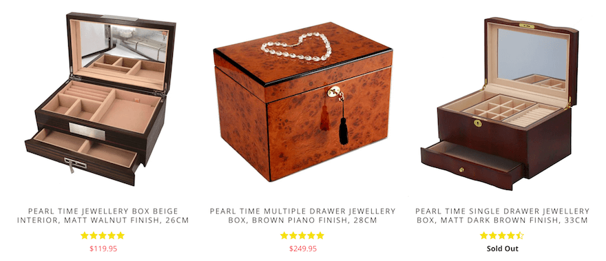 jewelry boxes 3 styles and images of wooden jewelry boxes sold by My Treasure Box