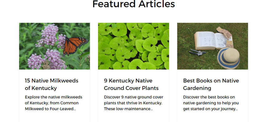 Trio of featured articles on Kentucky Native Plants Project homepage