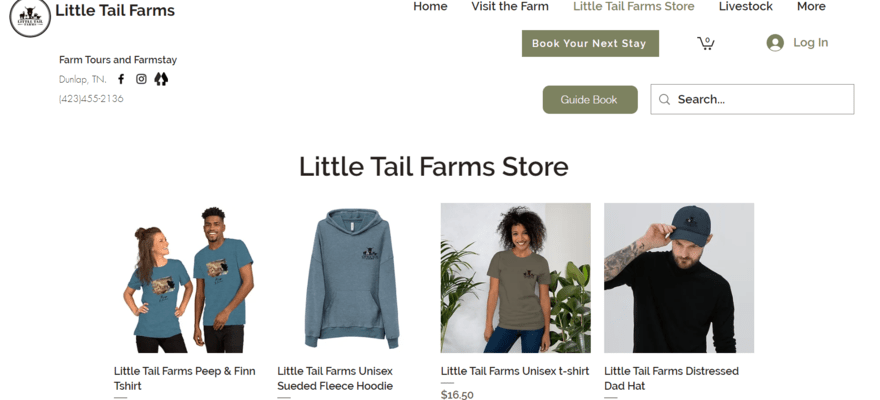 Store page featuring products for Little Tail Farms