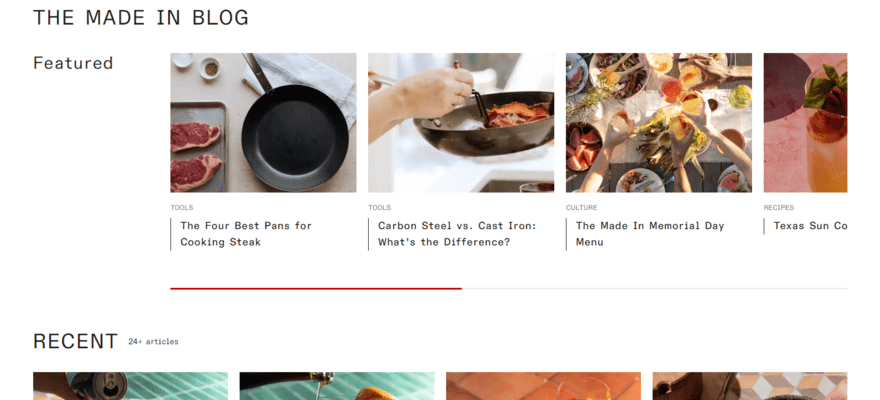 Made in Cookware blog homepage
