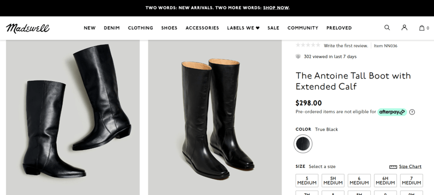 Madewell product page for tall boots