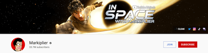 Markiplier YouTube channel name screenshot YouTube channel header for Markiplier