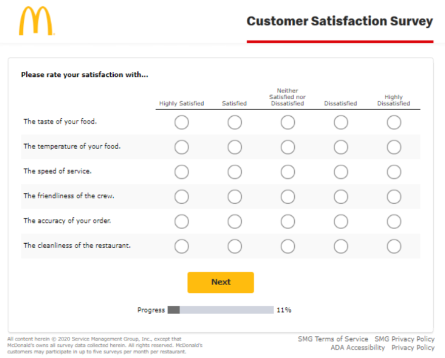Mcdonald's customer satisfaction Customer service survey for McDonald's